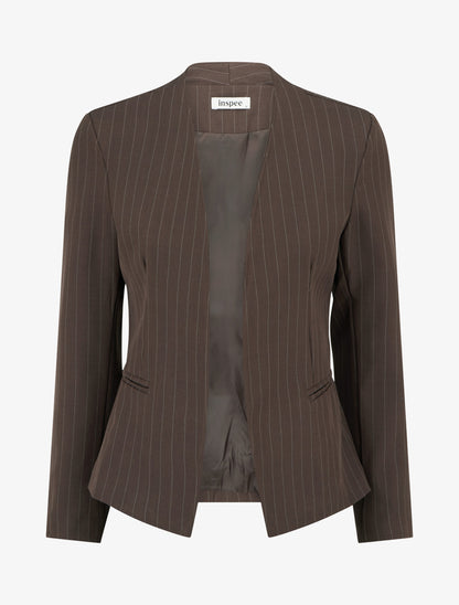 Blazer rayé à col droit - Marron - 1