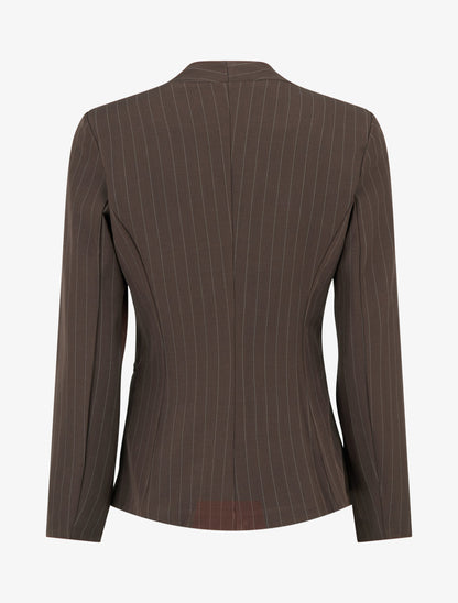 Blazer rayé à col droit - Marron - 2