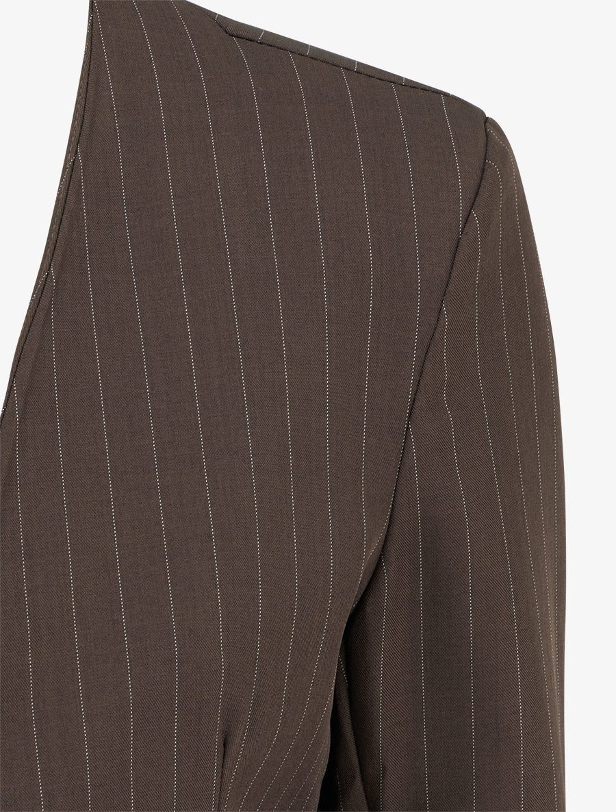 Blazer rayé à col droit - Marron - 3