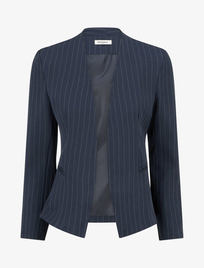 Blazer rayé à col droit - Marine - 1