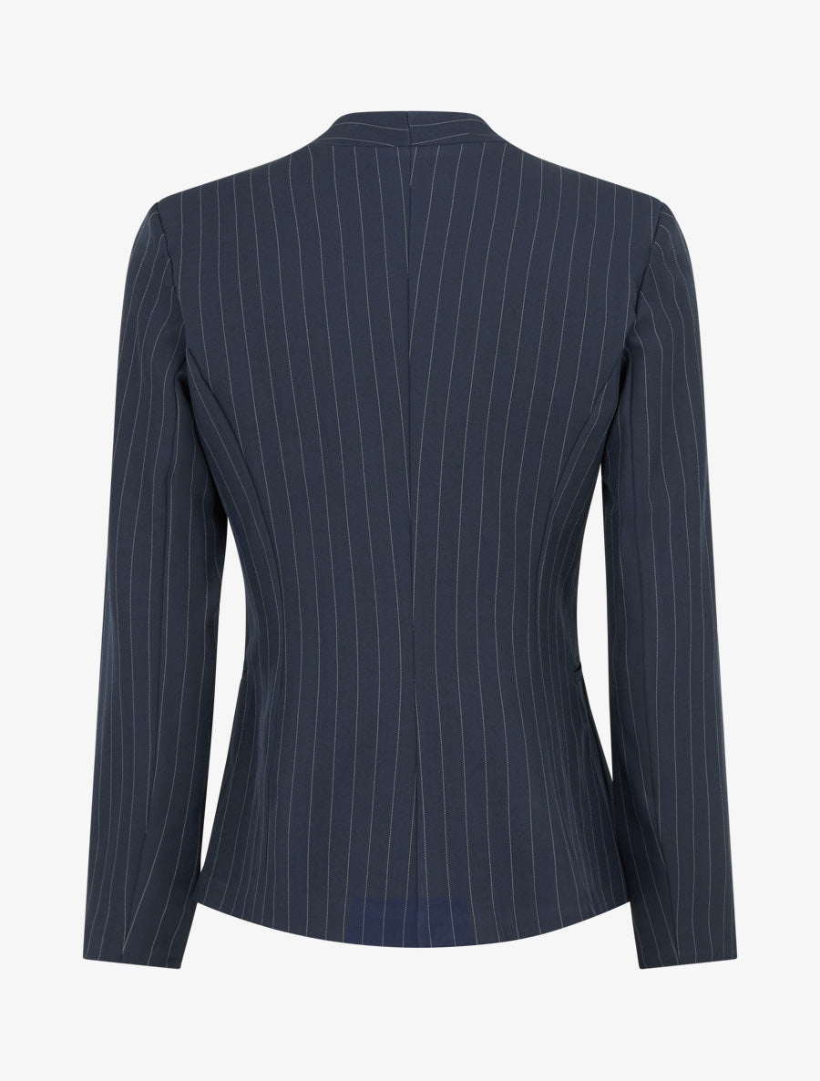 Blazer rayé à col droit - Marine - 2