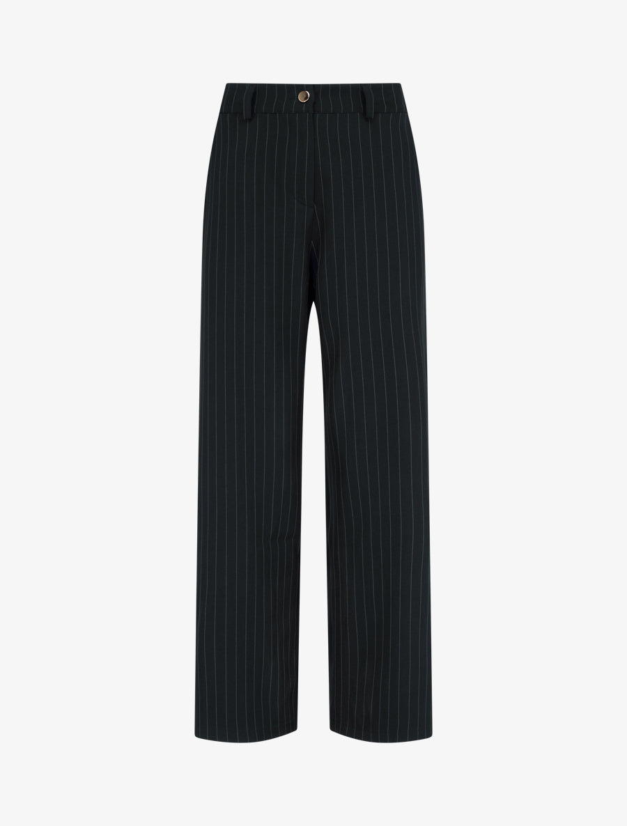 Pantalon rayé à taille élastiquée - Noir - 1