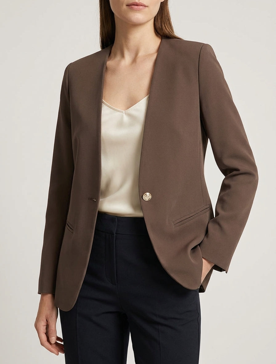 Blazer uni boutonné - Marron
