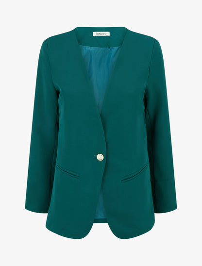 Blazer uni boutonné - Bleu canard - 1