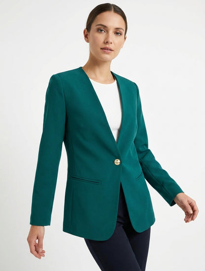 Blazer uni boutonné - Bleu canard
