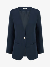 Blazer uni boutonné - Marine - 1