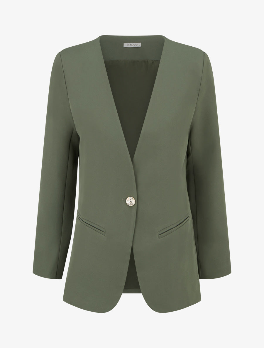 Blazer uni boutonné - Kaki - 1