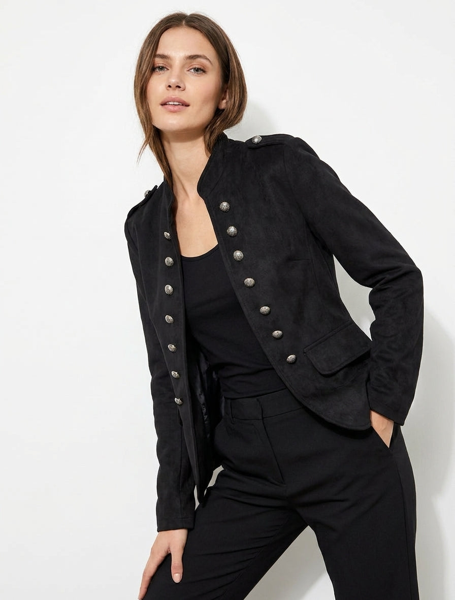 Veste en suédine style officier - Noir
