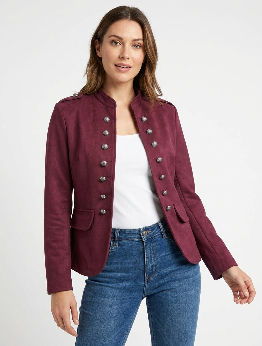 Veste en suédine style officier - Bordeaux