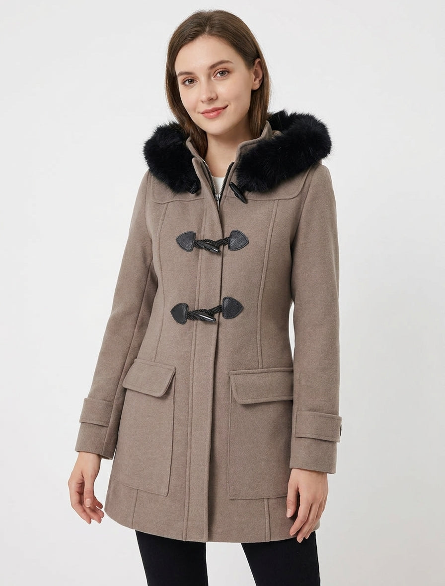 Duffle-coat uni à capuche - Taupe