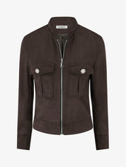Veste en suédine zippée à poche à rabat - Marron