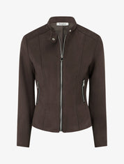 Veste en suédine à col montant et zip - Marron