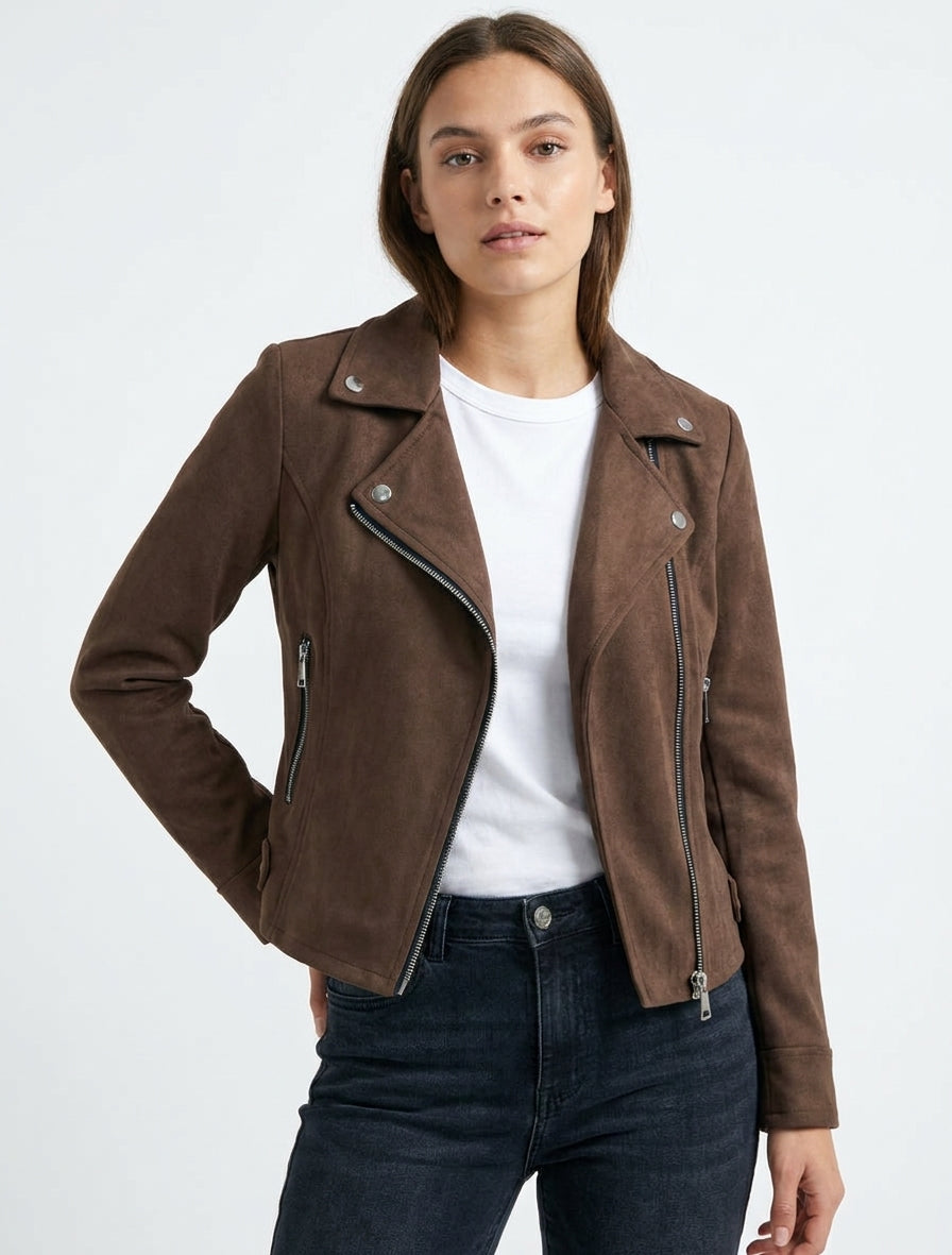 Veste en suédine à fermeture zippée - Marron