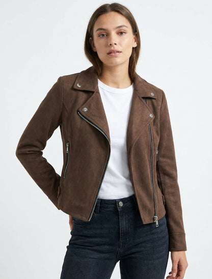 Veste en suédine à fermeture zippée - Marron
