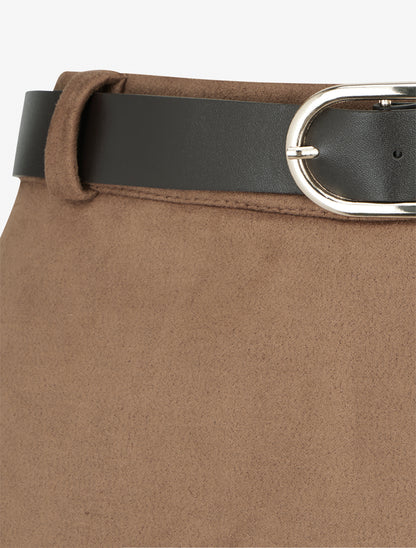 Jupe-short suédine à boutons décoratifs - Camel - 3