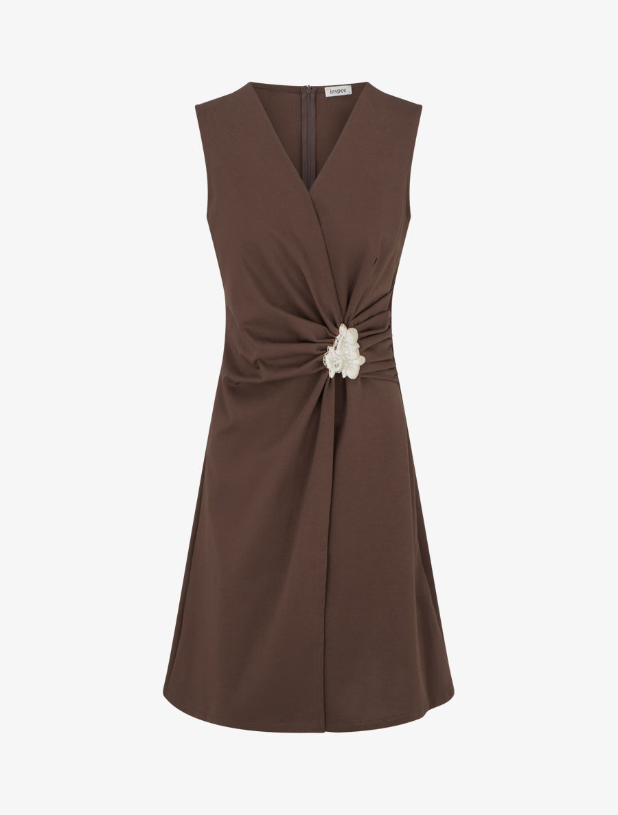 Robe sans manches à bijou floral - Marron - 1