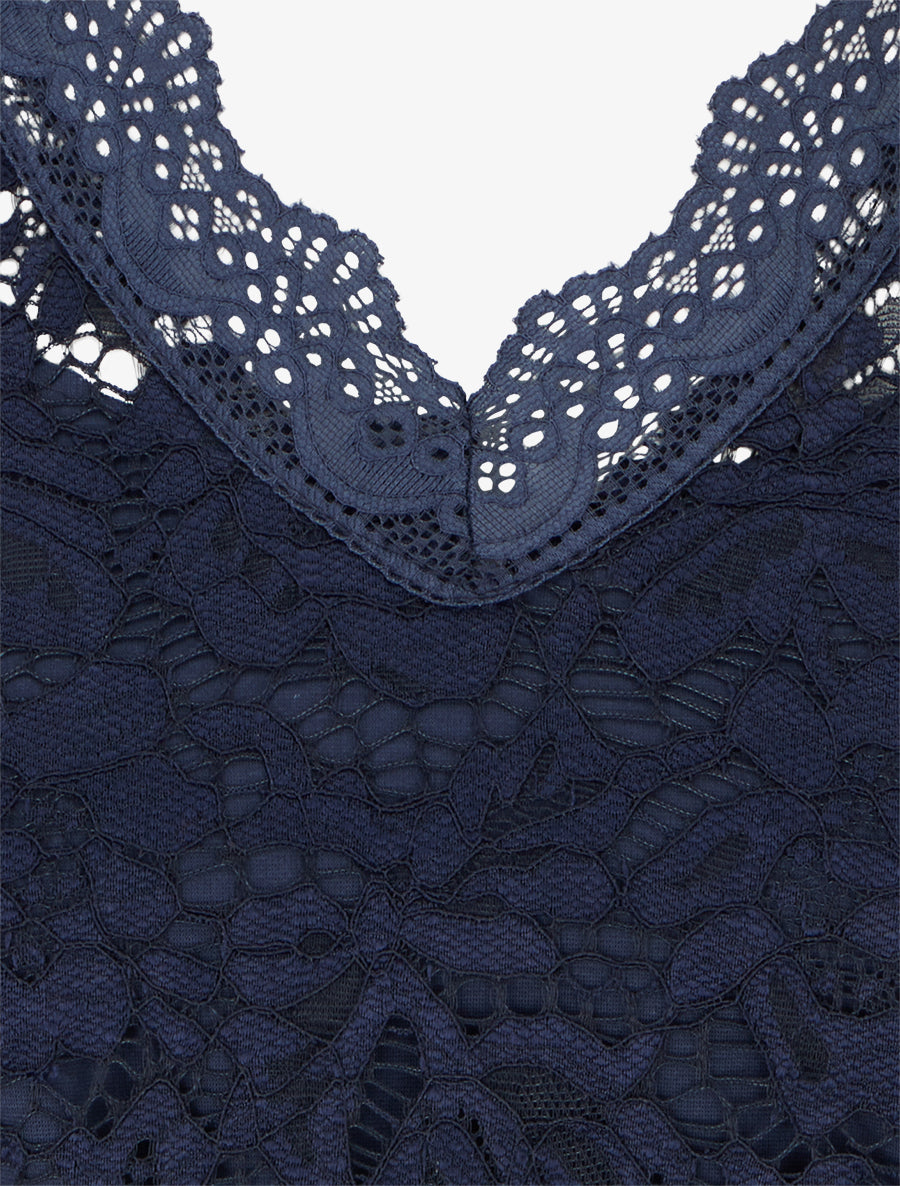 Robe ajustée sans manches à buste dentelle - Marine - 3