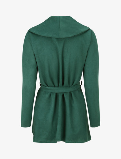 Veste longue unie en suédine - Vert sapin - 2