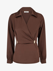 Blouse satinée à taille élastiquée - Marron - 1