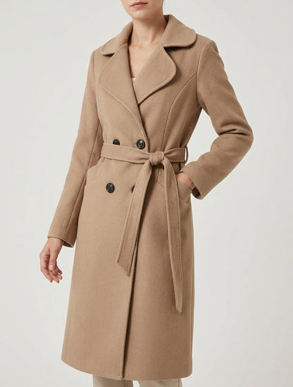 Manteau long croisé en laine mélangée - Camel
