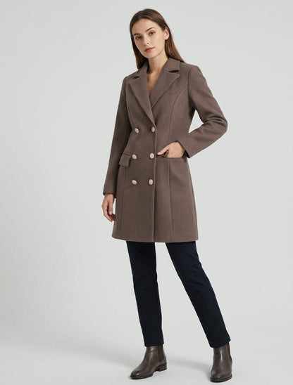 Manteau droit croisé en laine mélangé - Taupe foncé