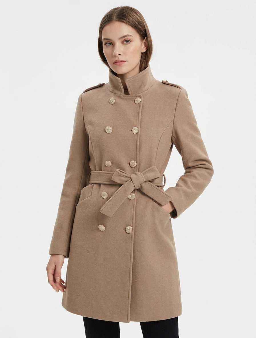 Manteau style officier en laine mélangée - Camel