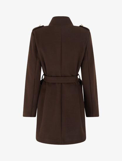Manteau style officier en laine mélangée - Marron - 2
