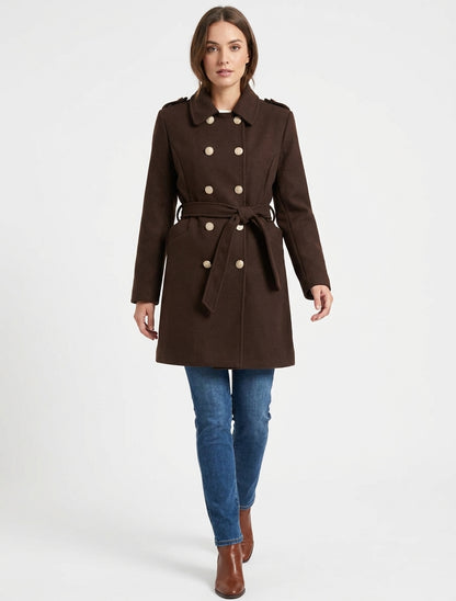 Manteau style officier en laine mélangée - Marron