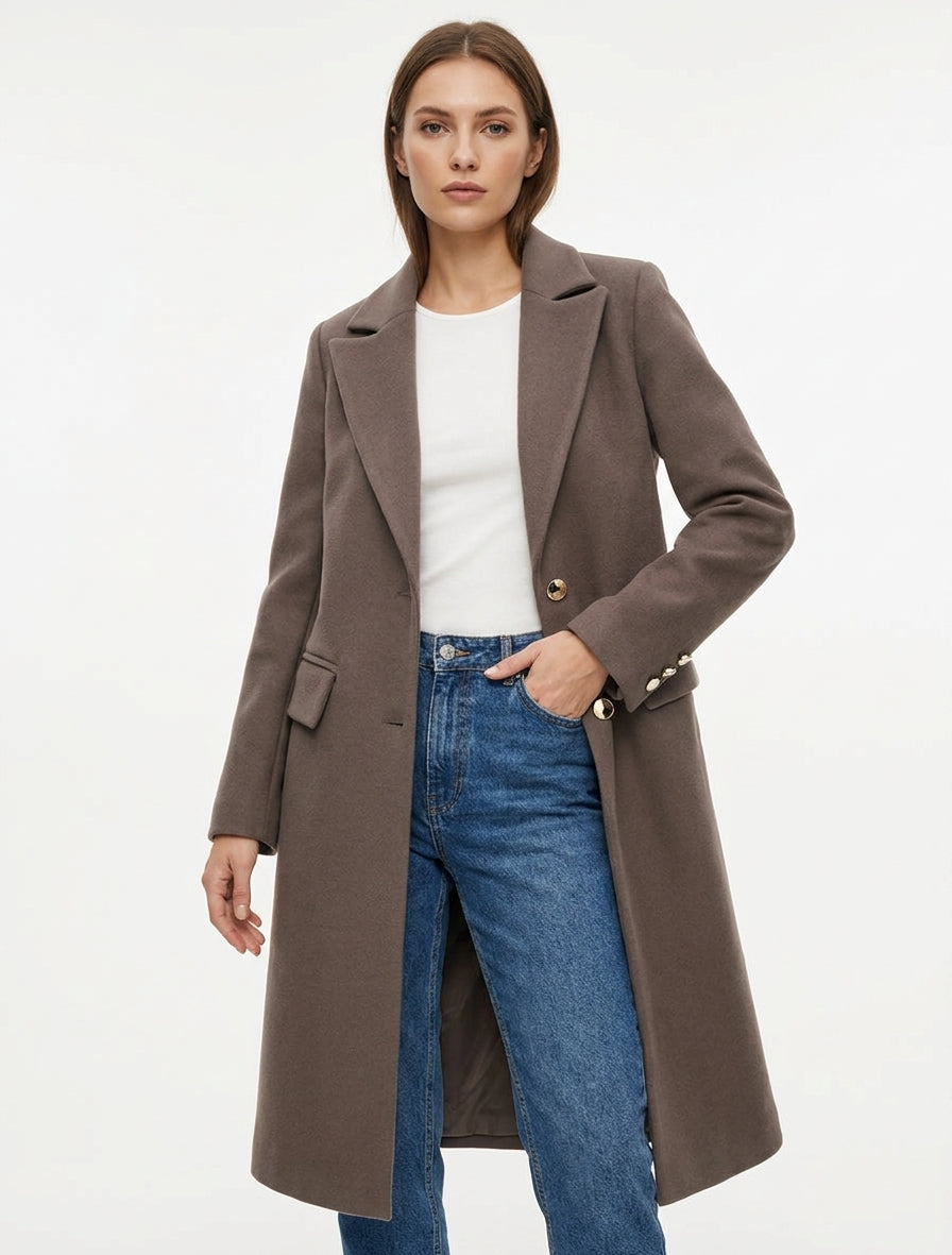 Manteau long droit classique - Taupe foncé