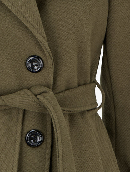 Manteau droit uni ceinturé - Vert olive - 3