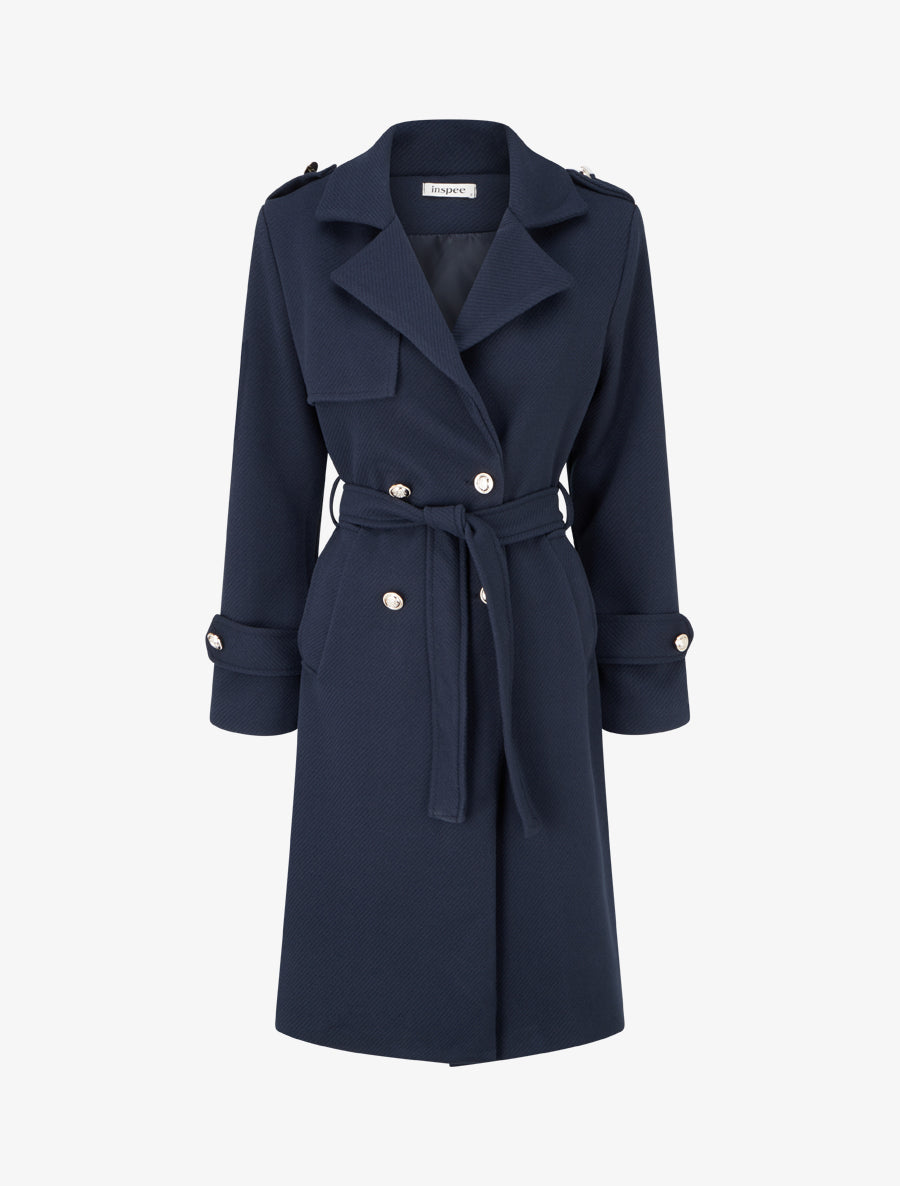 Manteau long à col cranté - Marine - 1