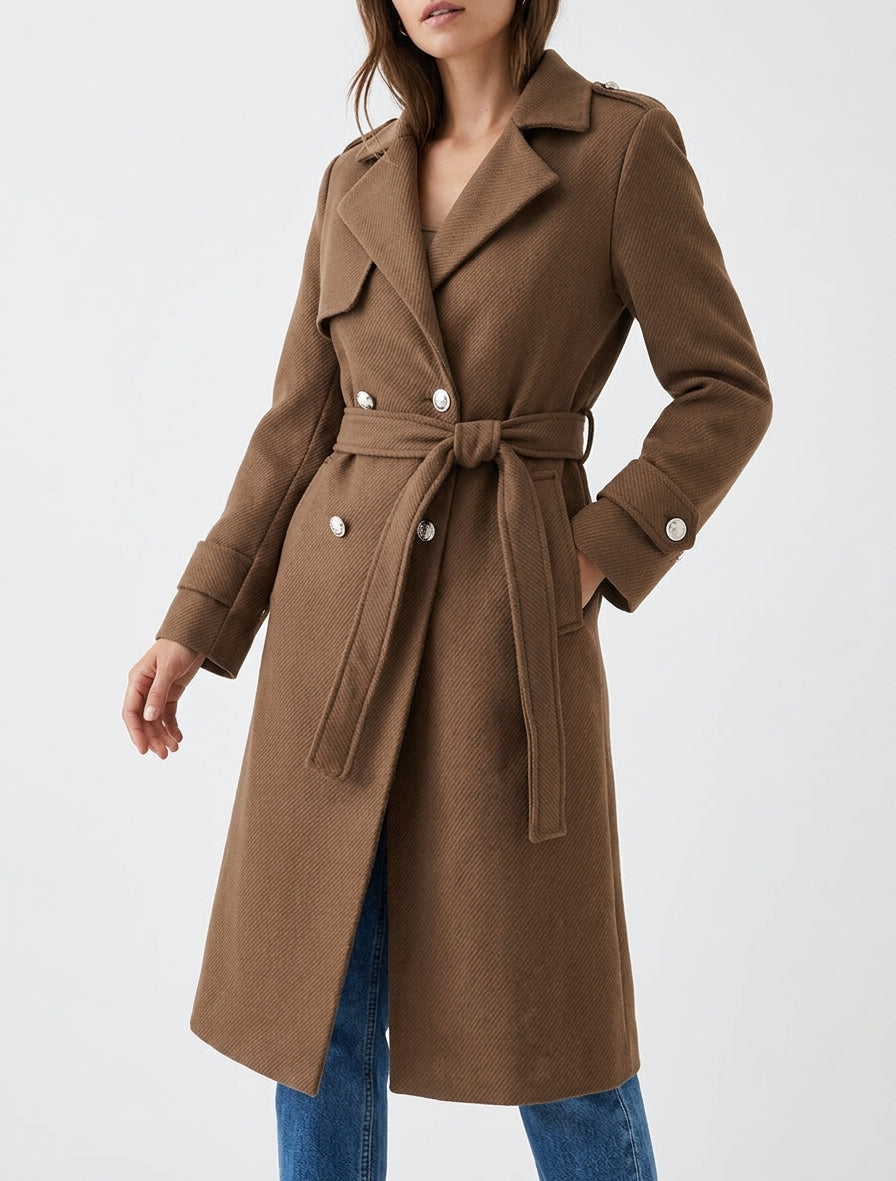 Manteau long à col cranté - Marron