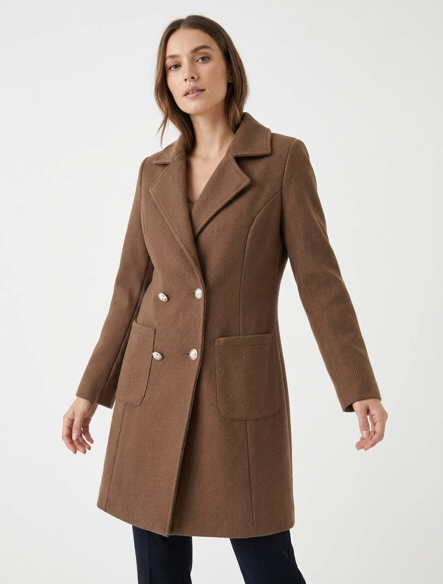Manteau en laine mélangée à poches plaquées - Marron