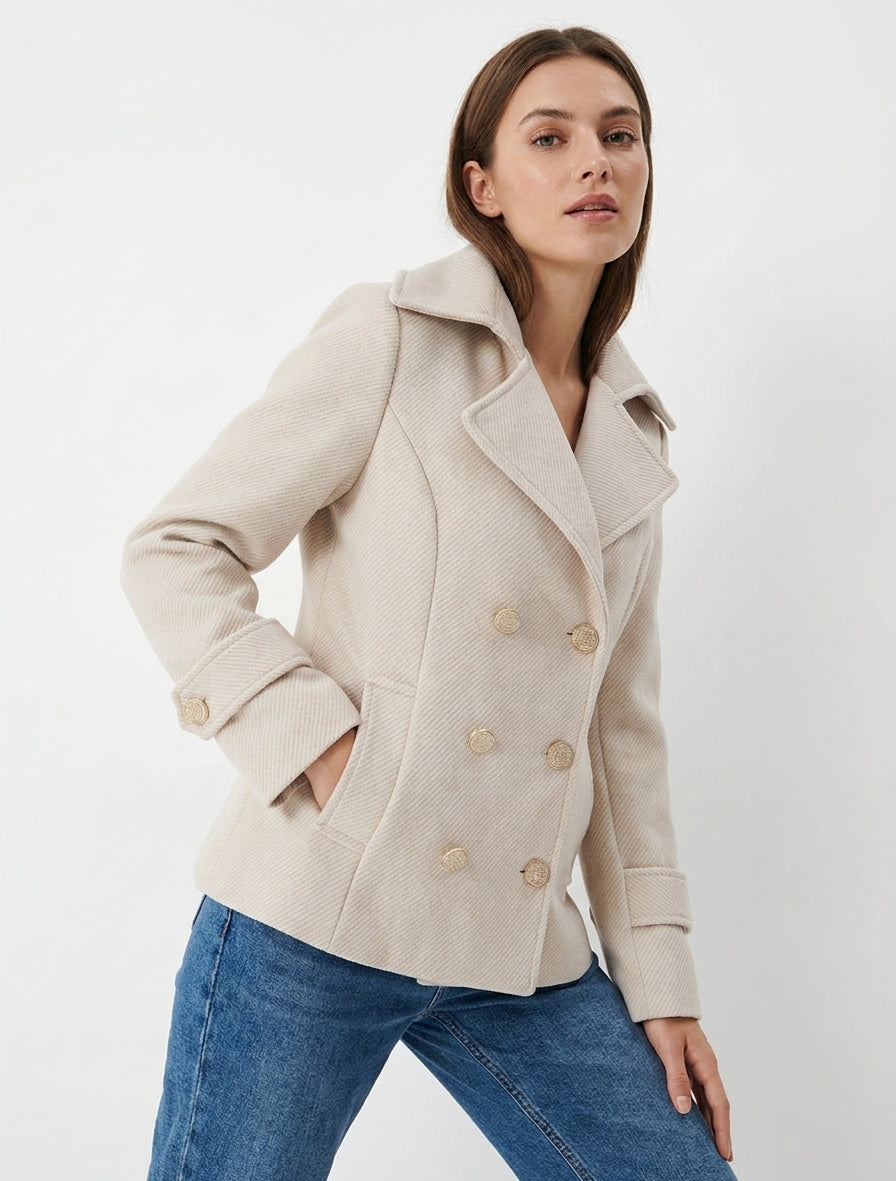 Caban droit en laine mélangée - Beige