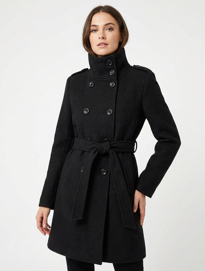 Manteau long à col montant - Noir