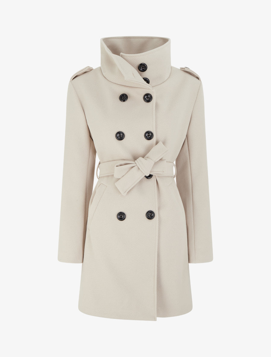Manteau long à col montant - Beige | Stand-Prive