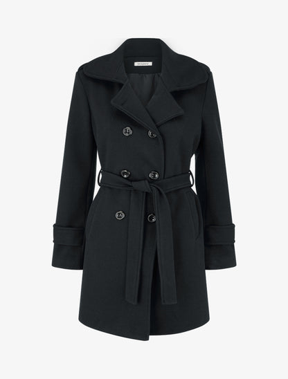Manteau droit en laine mélangée - Noir - 1