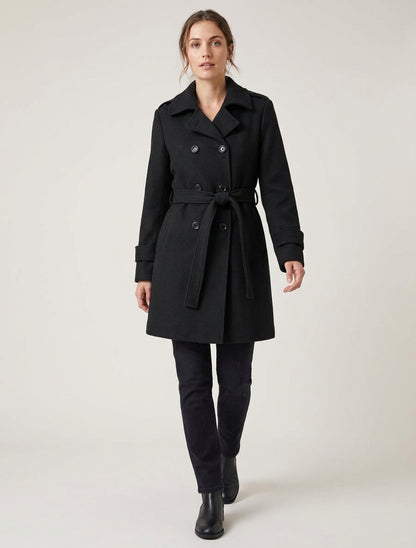 Manteau droit en laine mélangée - Noir