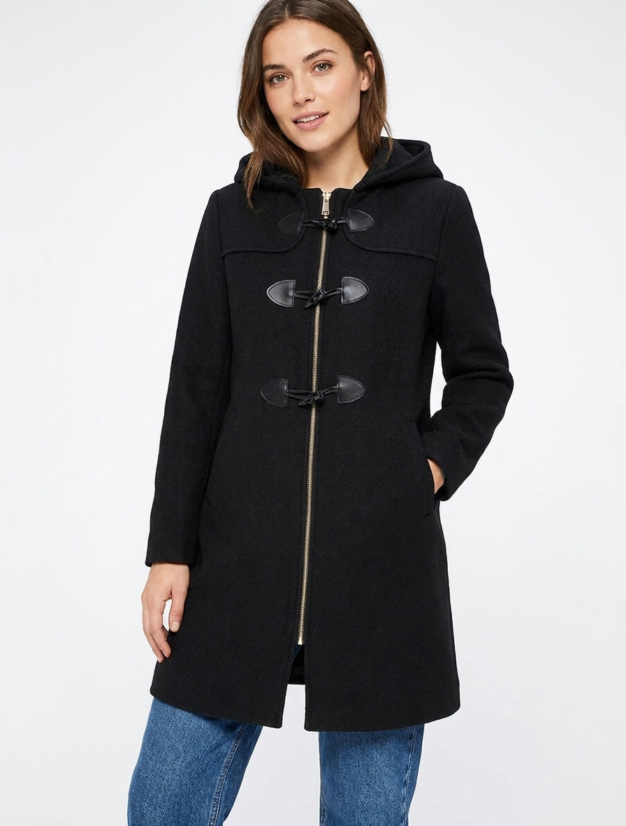Duffle-coat uni à capuche - Noir