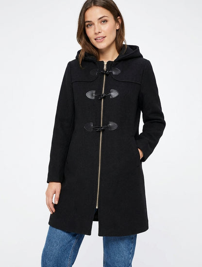 Duffle-coat uni à capuche - Noir