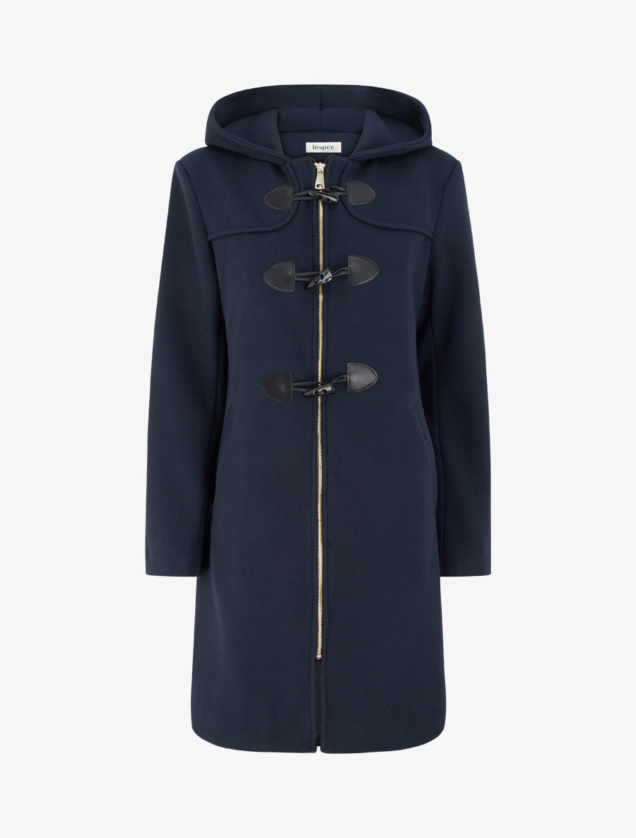 Duffle-coat uni à capuche - Marine - 1