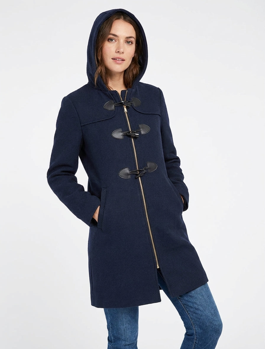 Duffle-coat uni à capuche - Marine