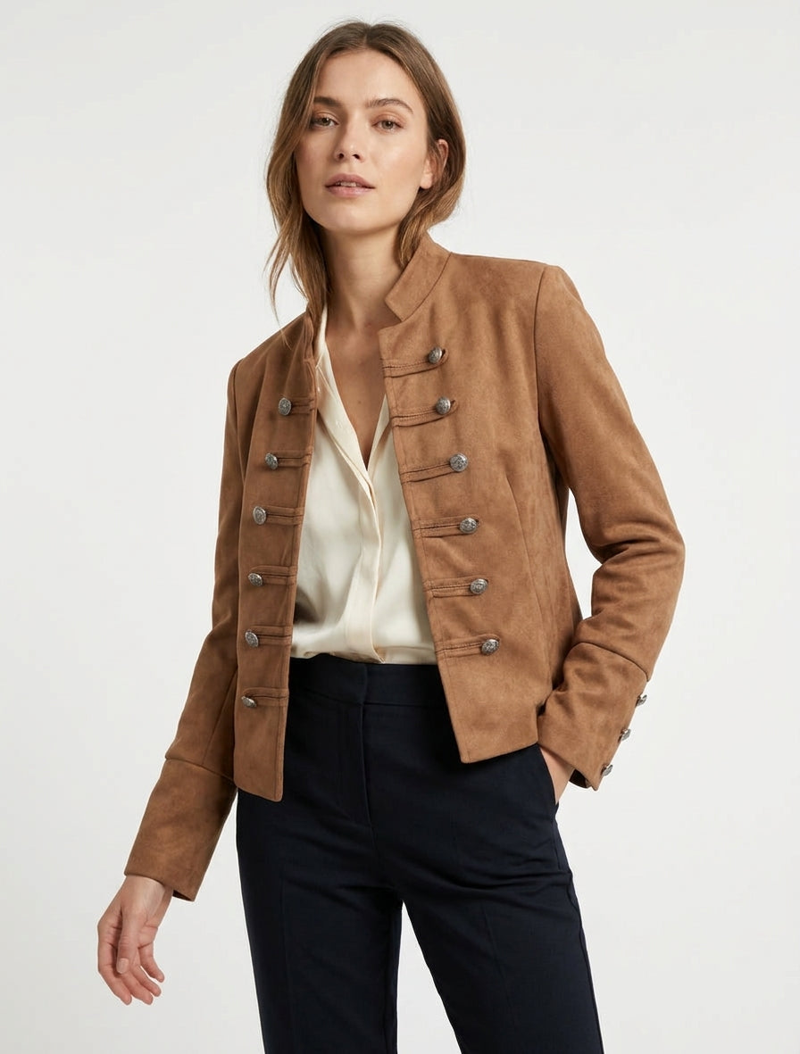Veste suédine style officier - Camel