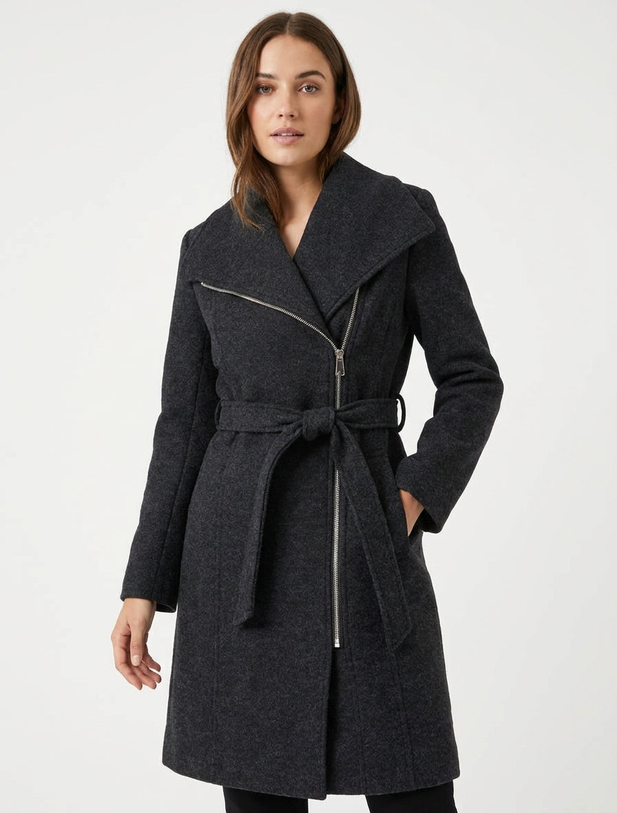 Manteau zippé col à revers - Gris anthracite