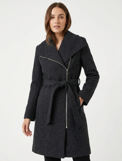 Manteau zippé col à revers - Gris anthracite