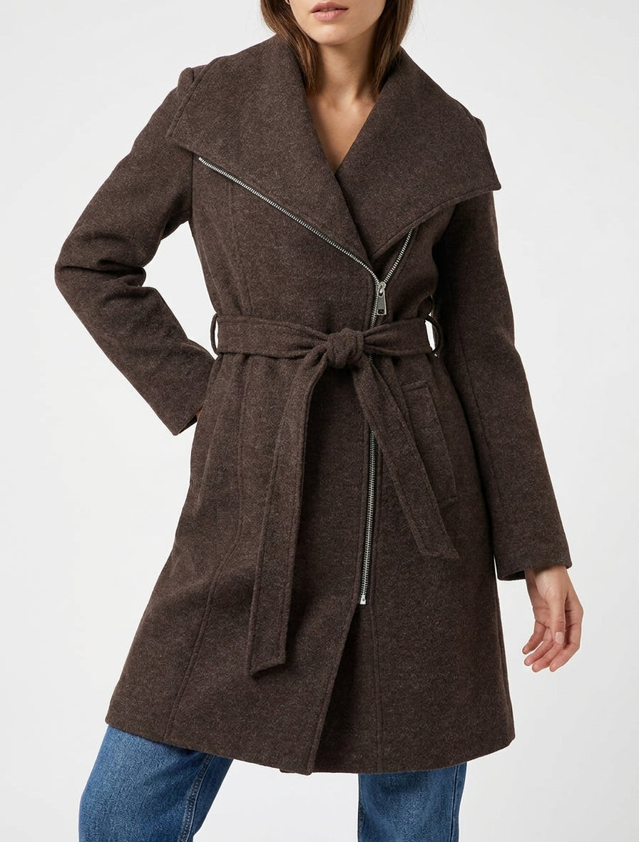 Manteau zippé col à revers - Marron