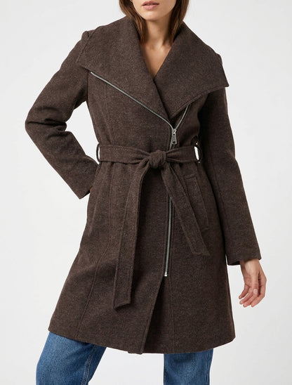 Manteau zippé col à revers - Marron