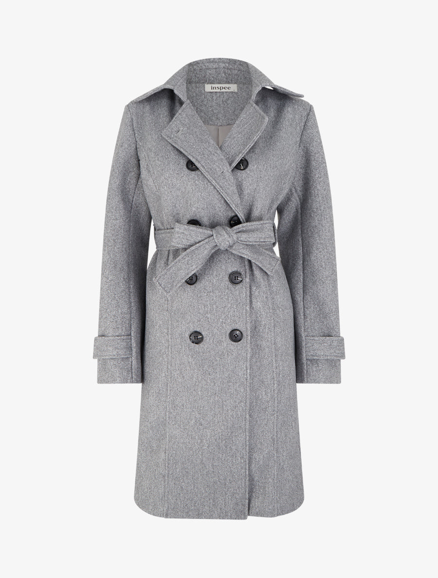 Manteau long croisé basique - Gris clair - 1