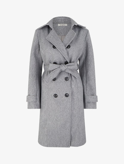 Manteau long croisé basique - Gris clair - 1
