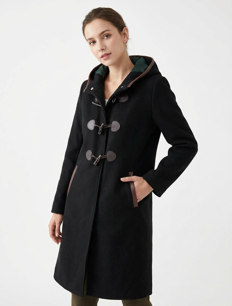 Duffle-coat à attaches contrastantes - Noir